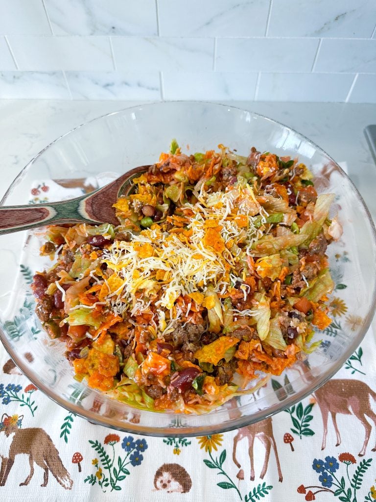 taco salad with catalina dressing and doritos