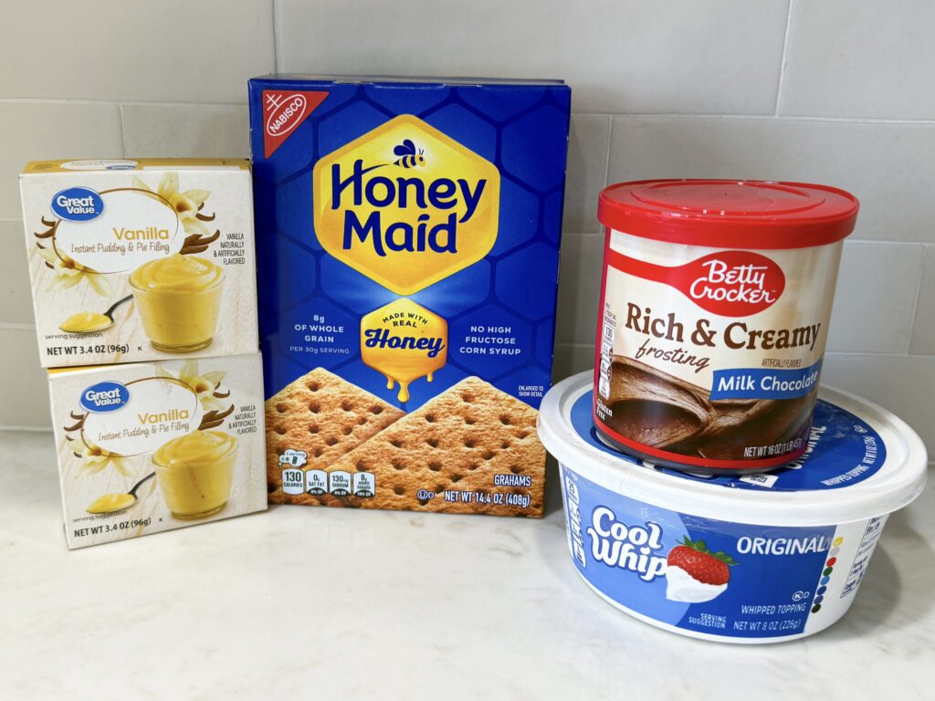 Ingredients for Eclair No-Bake Cake on counter