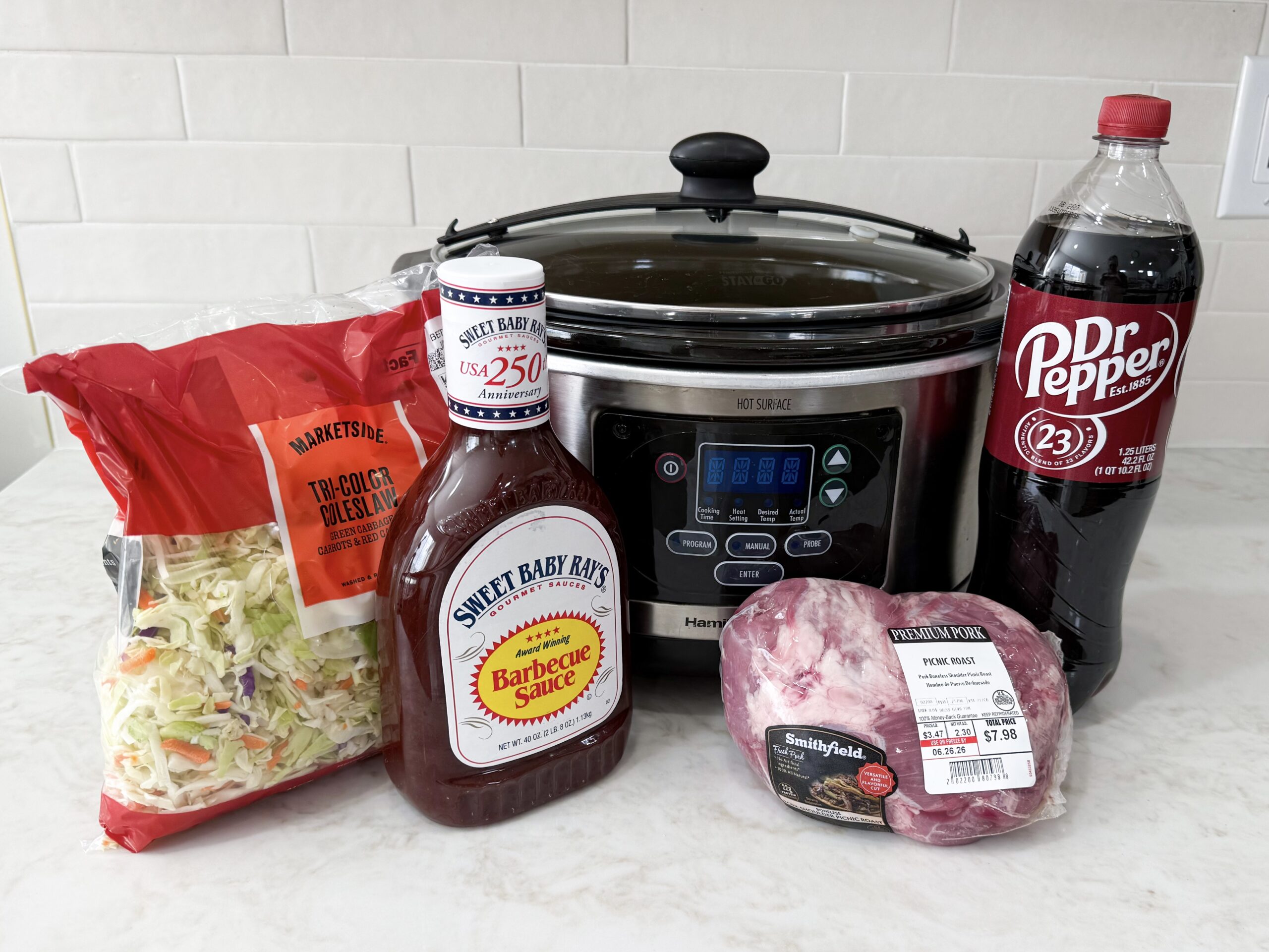 ingredients for barbecue pulled pork on a counter