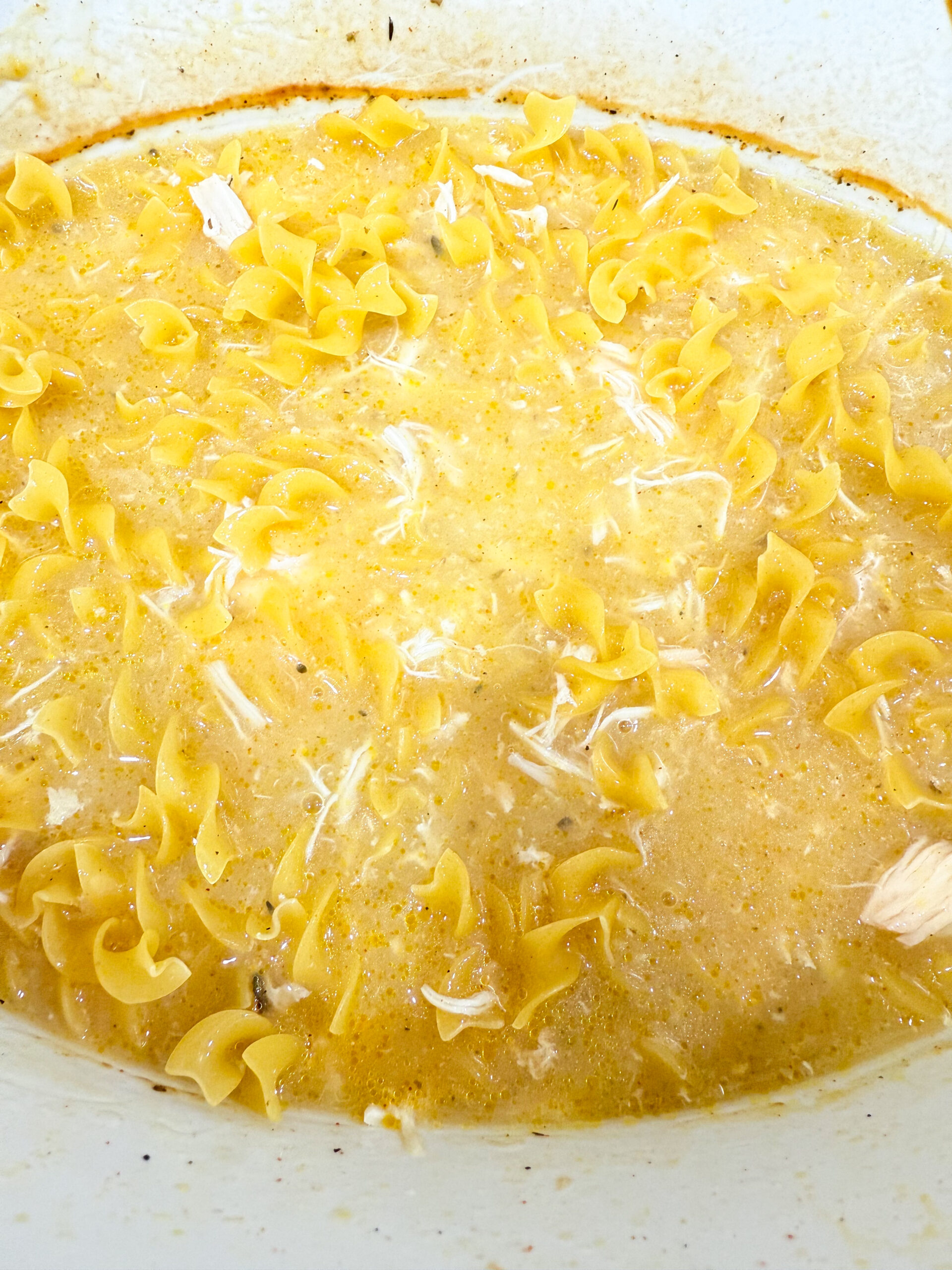 egg noodles stirred into slow cooker
