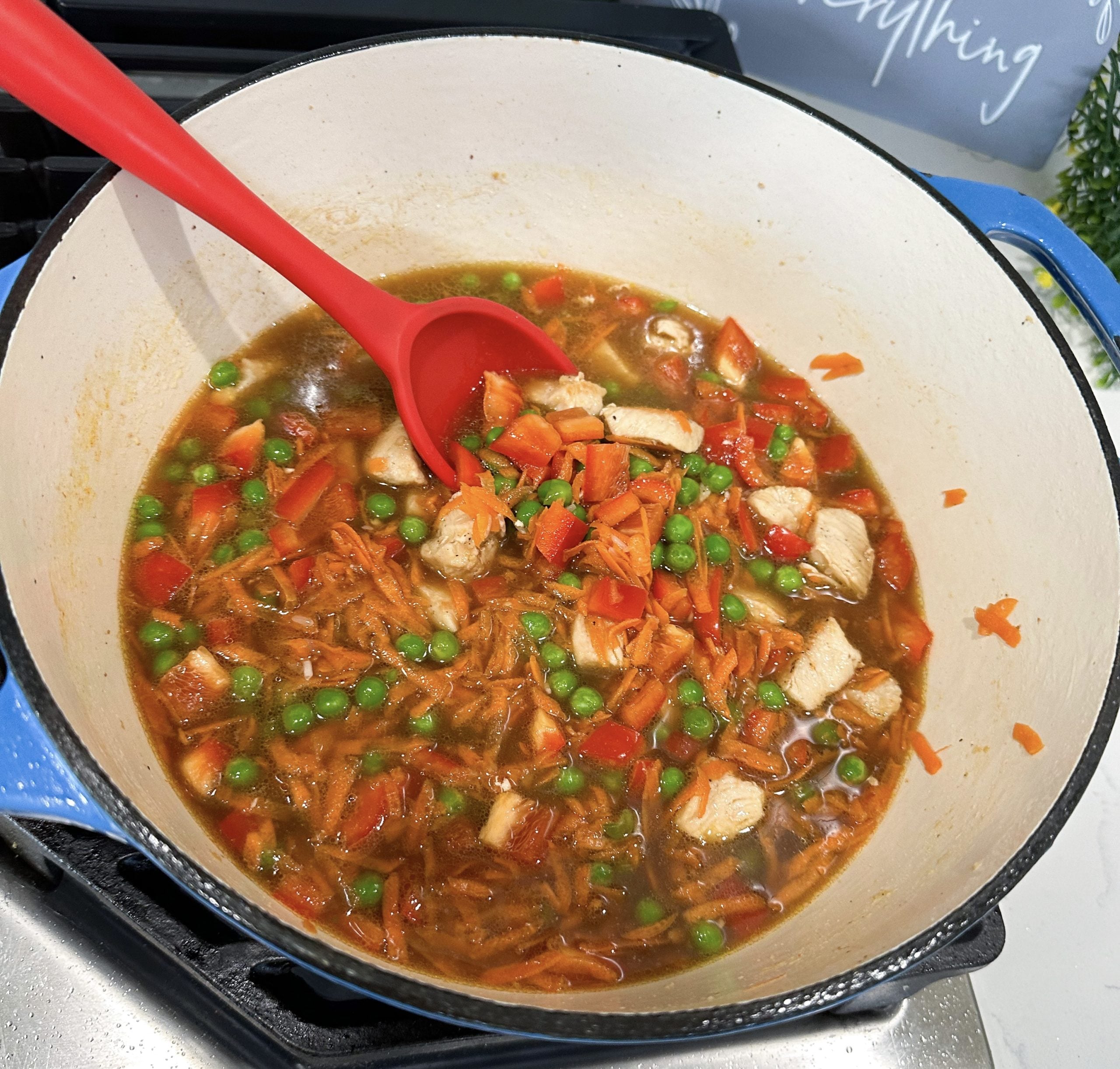 finished teriyaki chicken and rice in pot