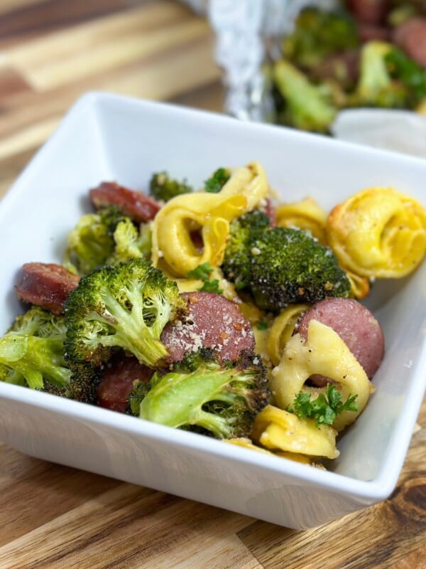 sheet pan sausage tortellini dinner