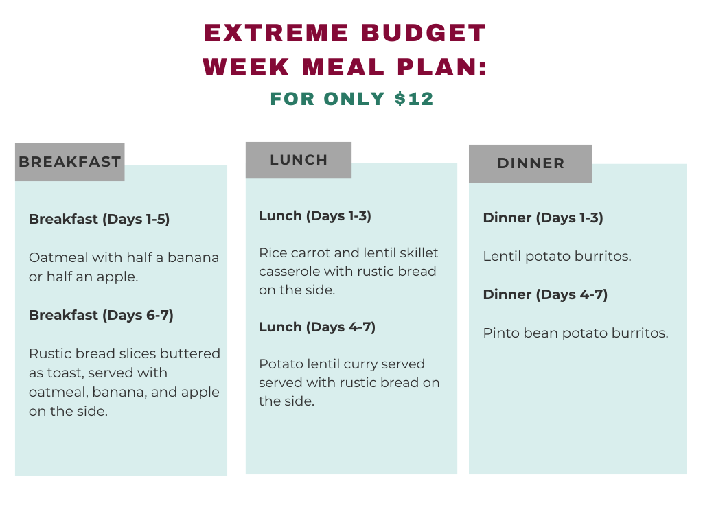 extreme budget weekly meal plan