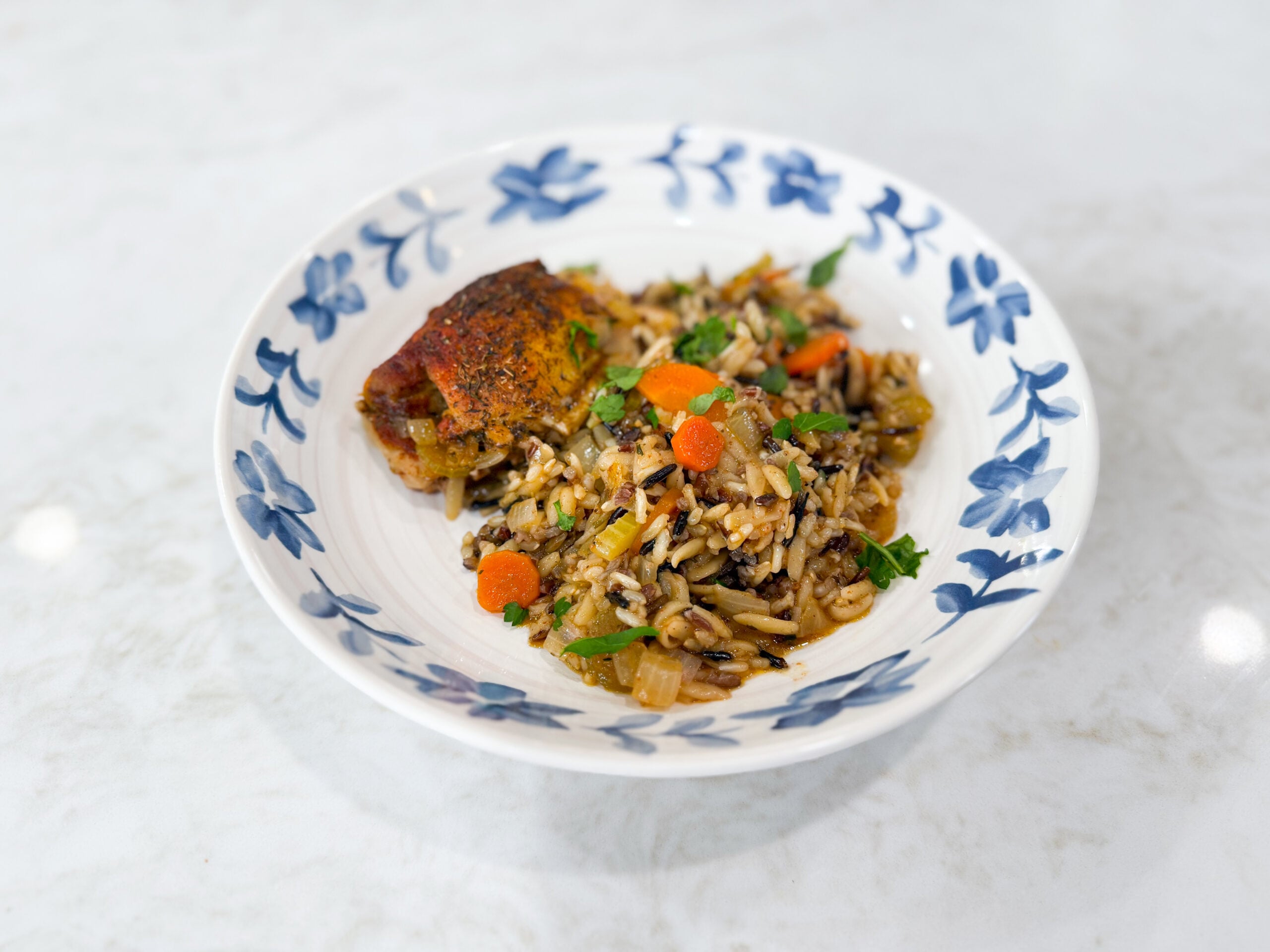 vertical photo of chicken and wild rice casserole