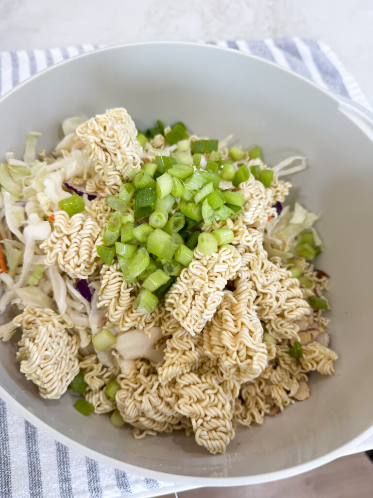 add the ramen ingredients to the bowl