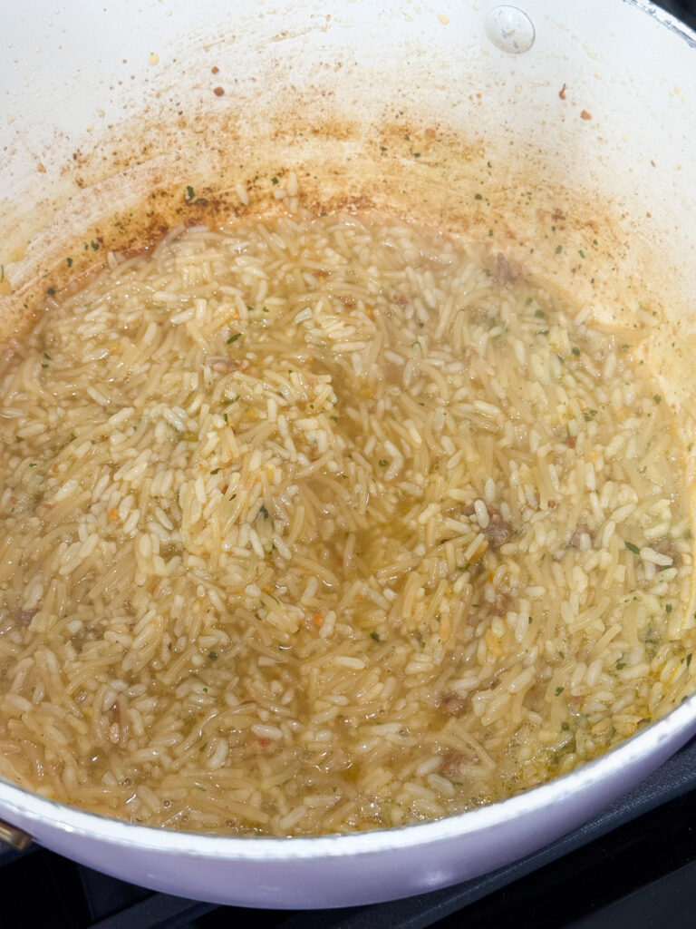 Cook rice for sausage dinner