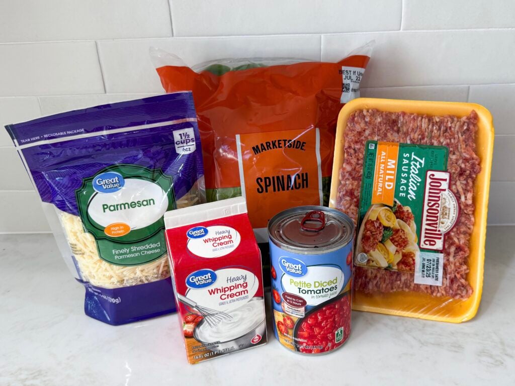 ingredients for Creamy Italian sausage pasta
