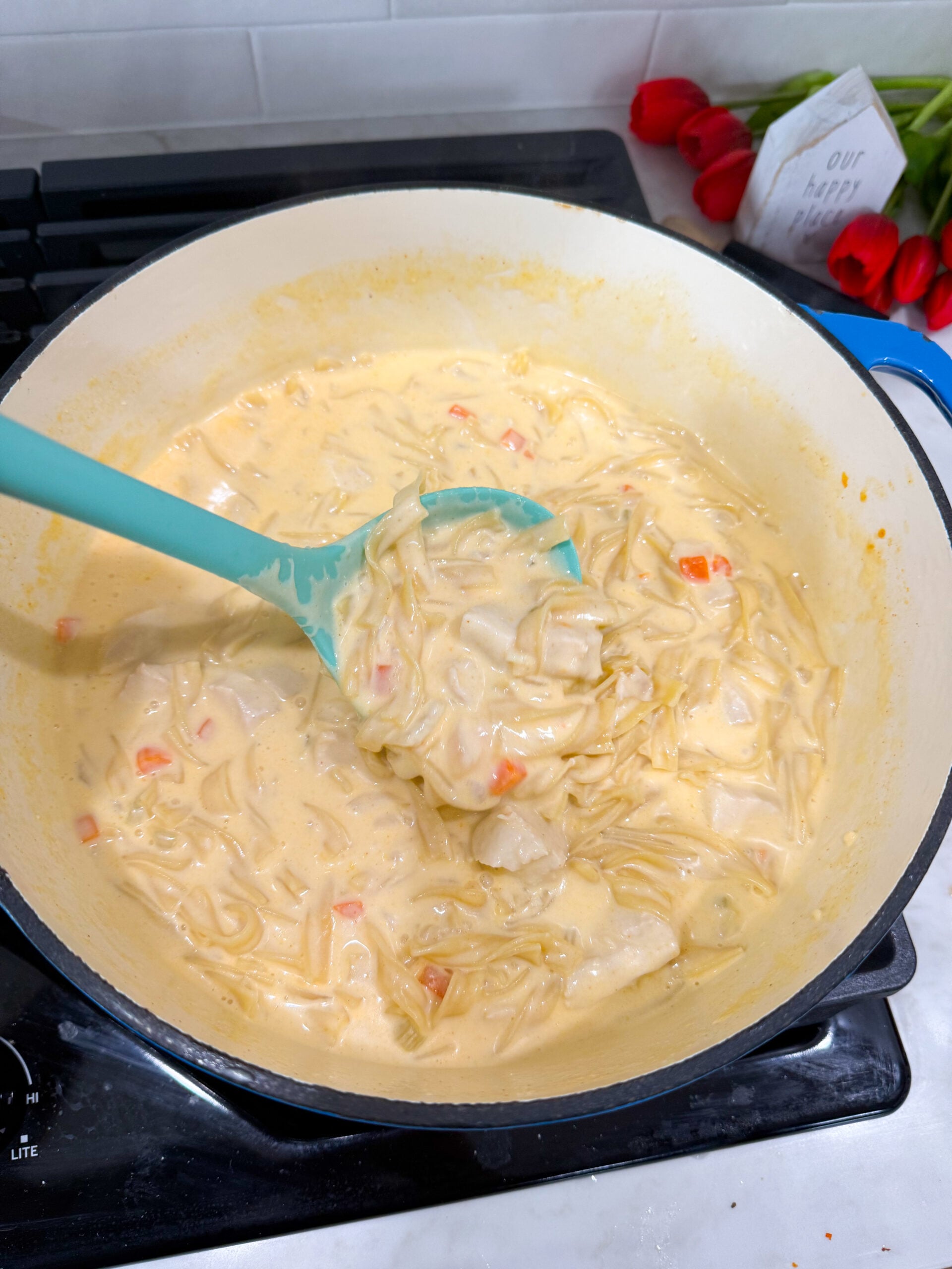 soup simmering with chicken