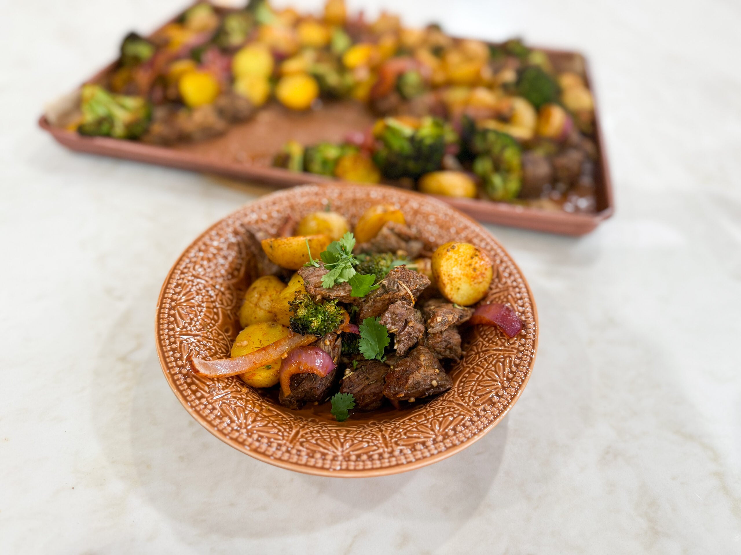 garlic butter steak bites served family style