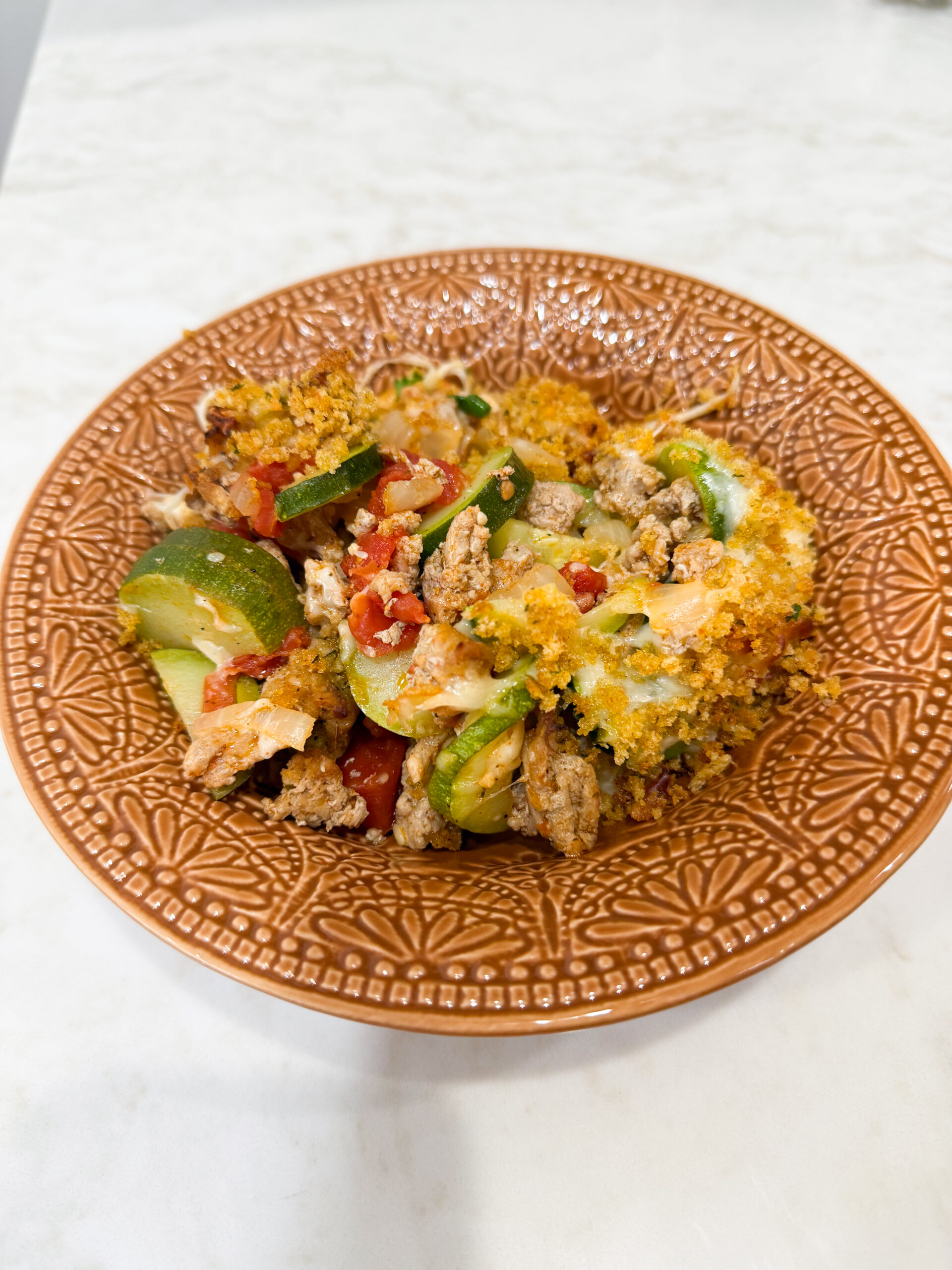 plated ground turkey zucchini casserole