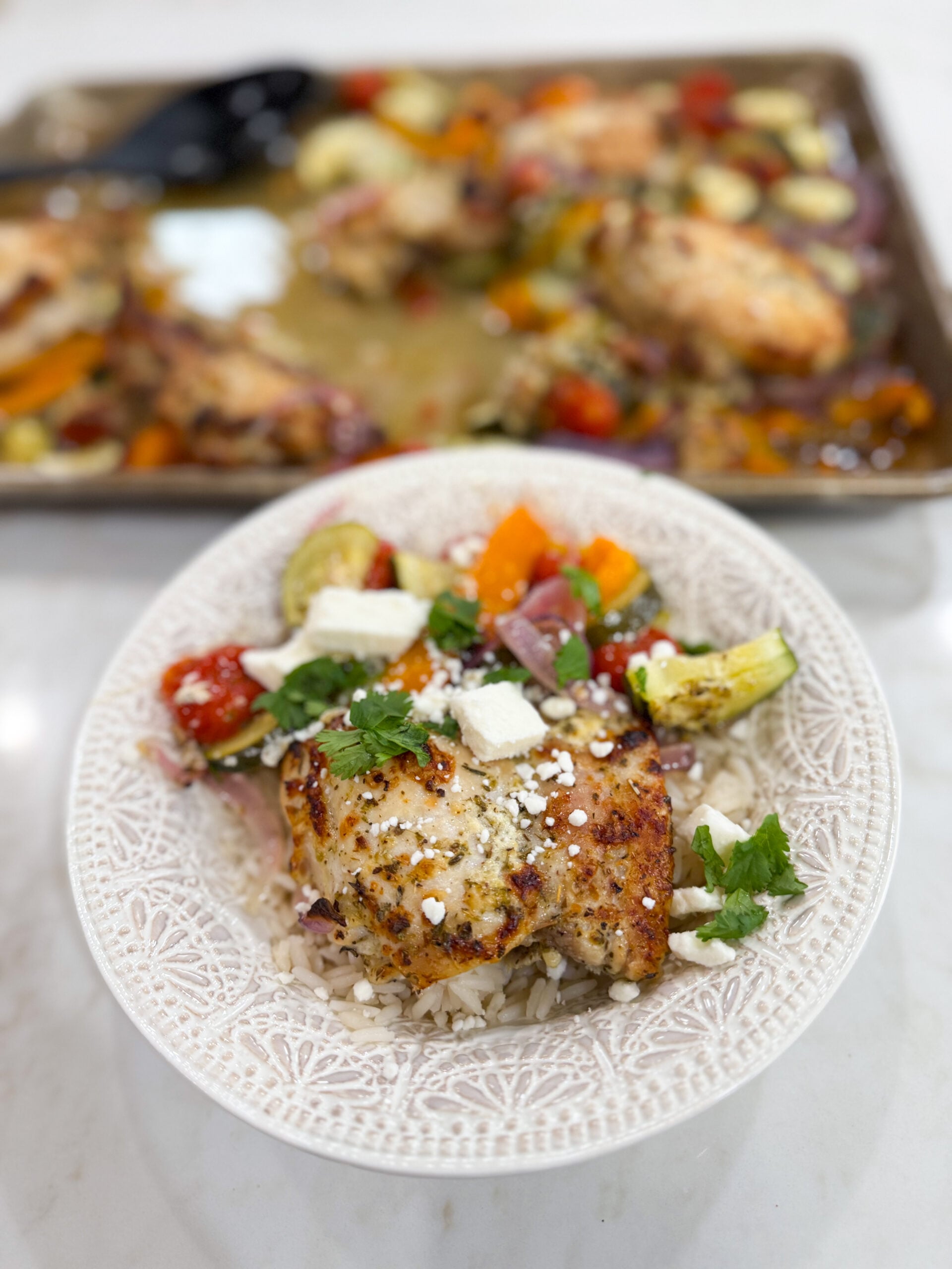 Greek chicken meal in a dish